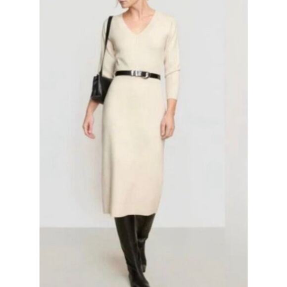 Modern Citizen Off Shoulder V Neck Sweater Knit Midi Dress Beige Sz S NWOT $169 - Picture 2 of 14